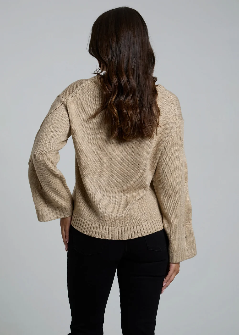 Influence Beige Cable Knit Crew Neck Long Sleeve Knitted Jumper - 14 Image 2