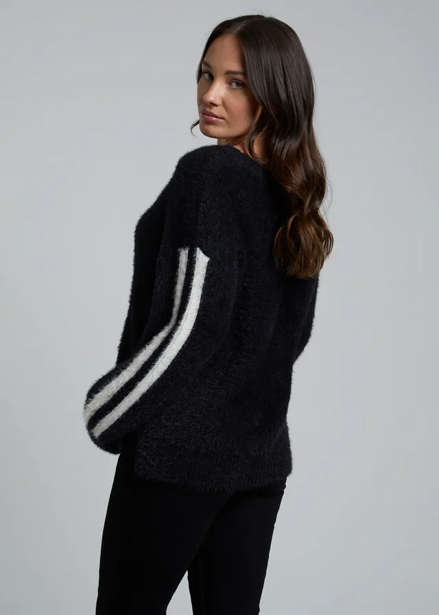 Influence Black Crew Neck Long Sleeve Stripe Knitted Jumper