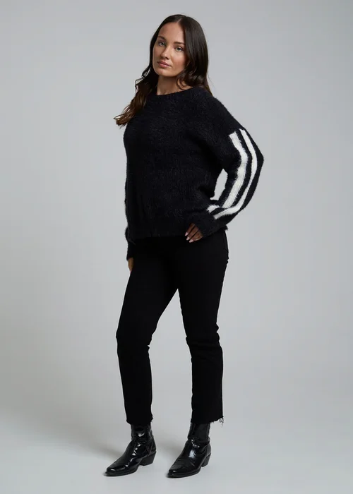 Influence Black Crew Neck Long Sleeve Stripe Knitted Jumper - 10 Image 4