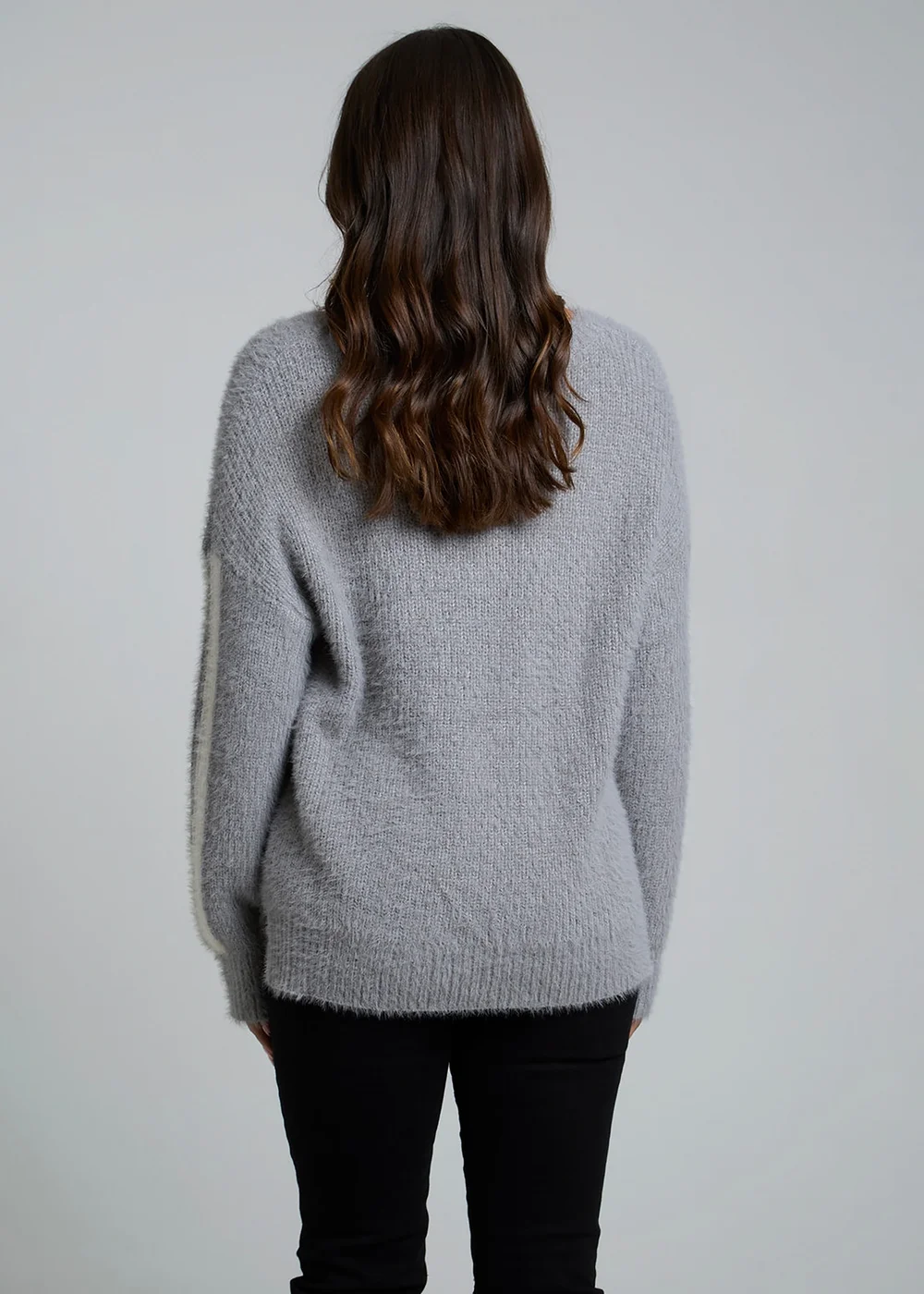 Influence Grey Crew Neck Long Sleeve Stripe Knitted Jumper - 12 Image 2