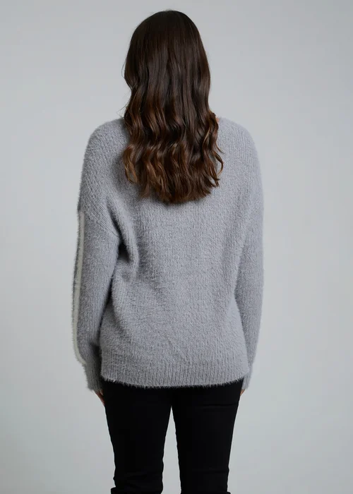 Influence Grey Crew Neck Long Sleeve Stripe Knitted Jumper - 12 Image 2