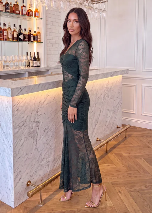 AX Paris Teal Lace Overlay Ruched Midi Dress - 12 Image 3
