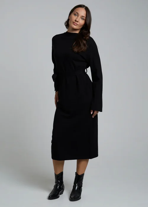 Influence Black Long Sleeve Self-Tie Knit Jumper Midi Dress - 12 Image 4