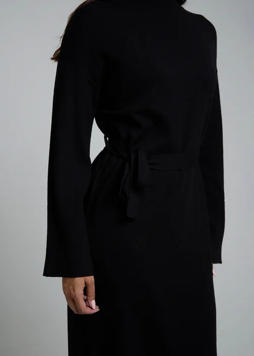 Influence Black Long Sleeve Self-Tie Knit Jumper Midi Dress - 12 Image 3