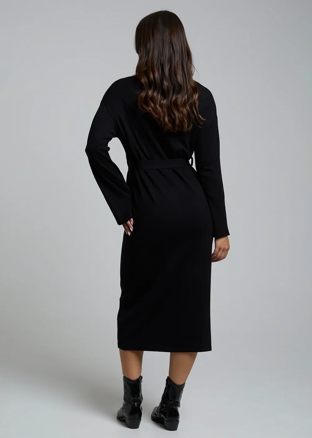 Influence Black Long Sleeve Self-Tie Knit Jumper Midi Dress - 12 Image 2