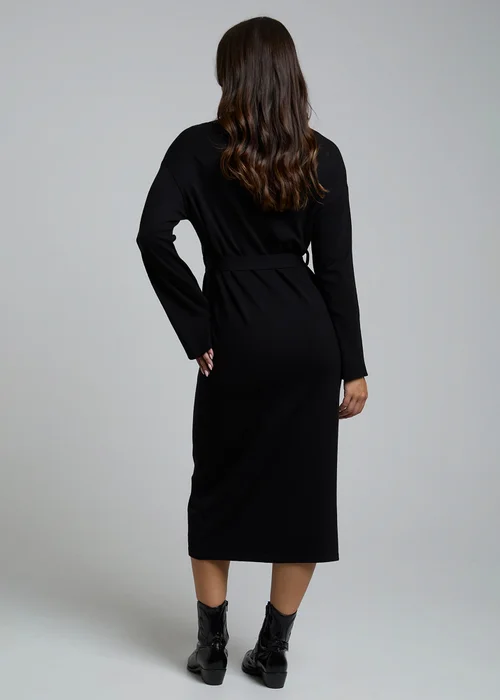 Influence Black Long Sleeve Self-Tie Knit Jumper Midi Dress - 12 Image 2
