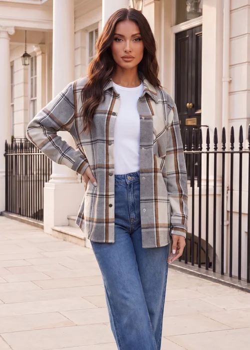 AX Paris Grey Brushed Check Shirt Jacket - 16 Image 1