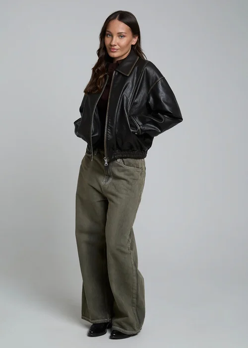 Influence Brown Faux Leather Oversized Bomber-Style Zip Collared Jacket - 10 Image 5