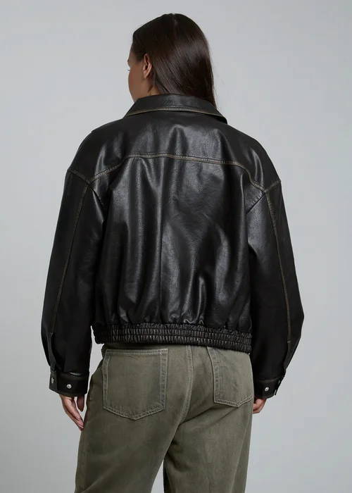 Influence Brown Faux Leather Oversized Bomber-Style Zip Collared Jacket - 10 Image 2