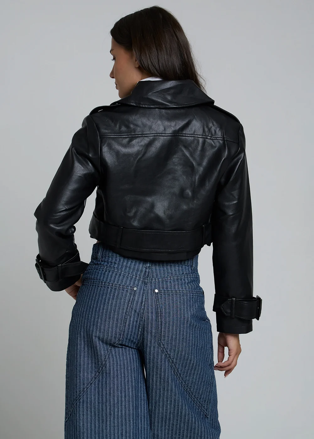 Influence Black Cropped Faux Leather Double Breasted Jacket - 10 Image 2