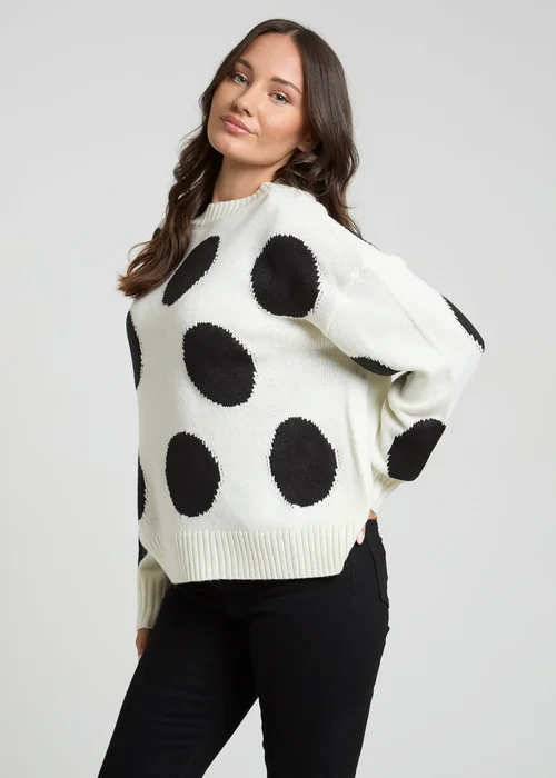 Influence Ivory Polka-Dot Crew Neck Long Sleeve Knitted Jumper - 8 Image 5