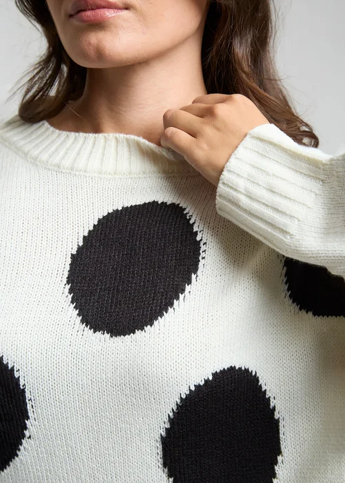 Influence Ivory Polka-Dot Crew Neck Long Sleeve Knitted Jumper - 8 Image 3