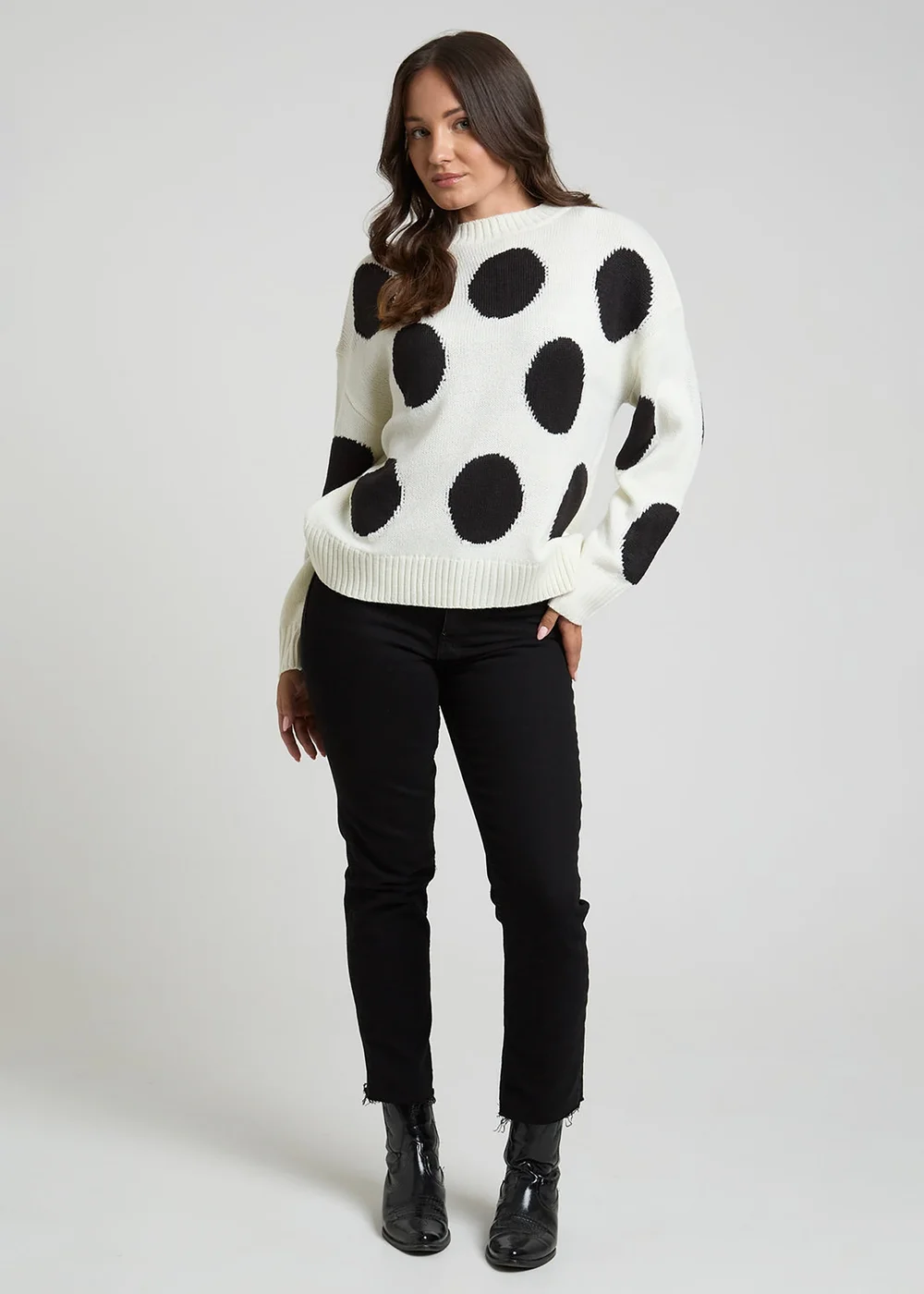 Influence Ivory Polka-Dot Crew Neck Long Sleeve Knitted Jumper - 8 Image 4