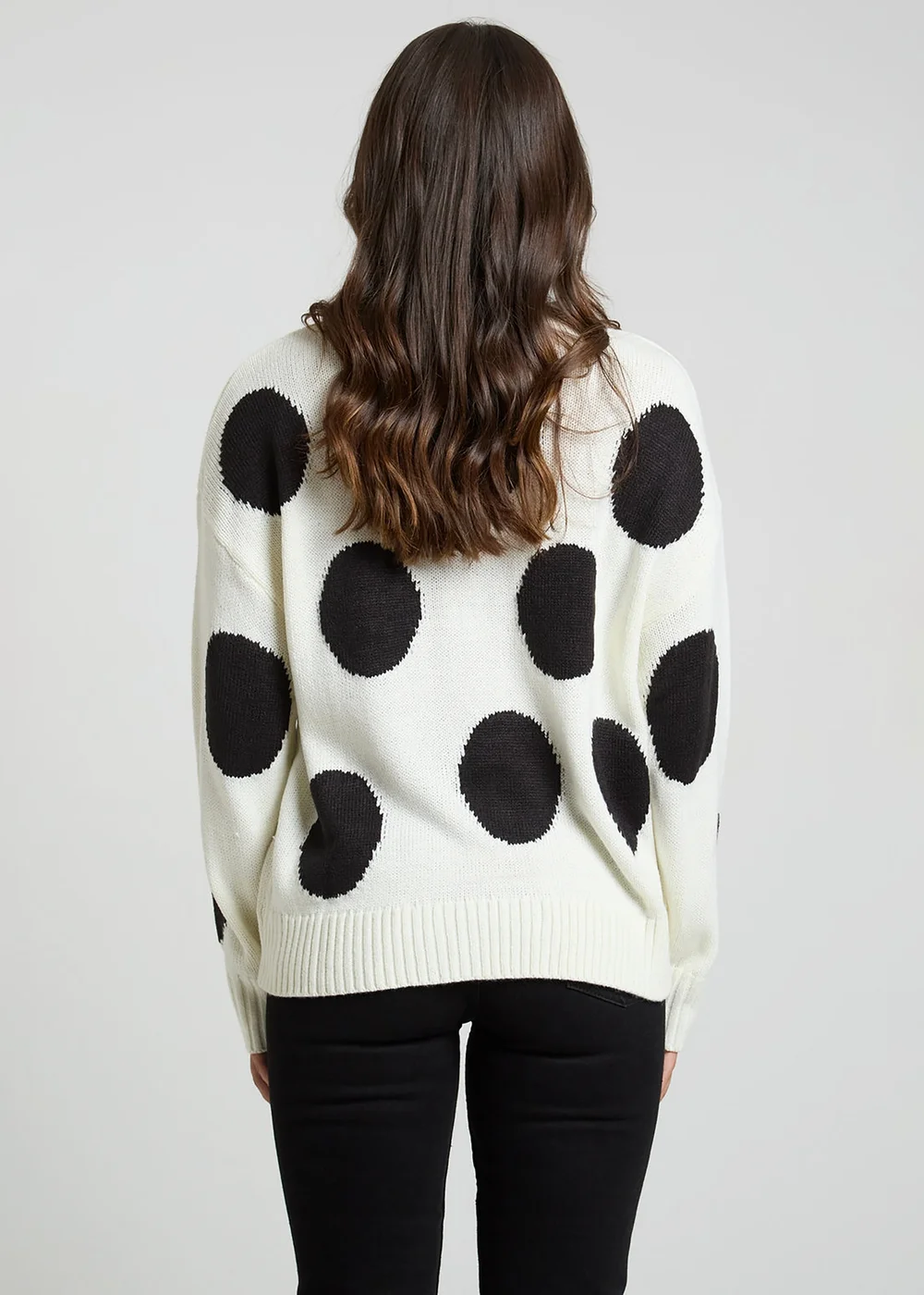 Influence Ivory Polka-Dot Crew Neck Long Sleeve Knitted Jumper - 8 Image 2