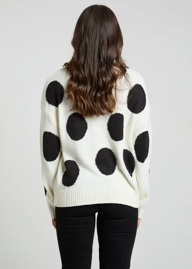 Influence Ivory Polka-Dot Crew Neck Long Sleeve Knitted Jumper