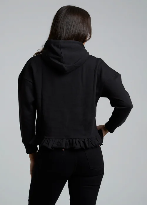 Influence Black Cotton Frill Hem Hoody - 14 Image 2