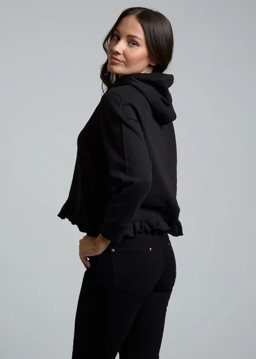 Influence Black Cotton Frill Hem Hoody - 14 Image 5