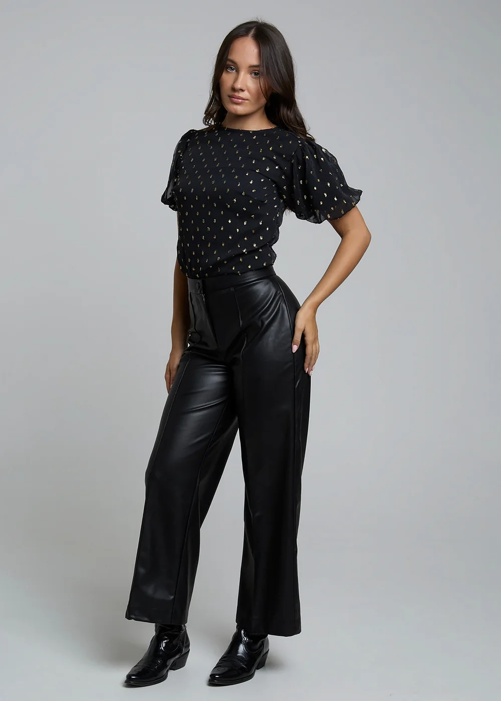 Influence Black Polka-Dot Short Puff Sleeve Round Neck Bodysuit - 8 Image 4