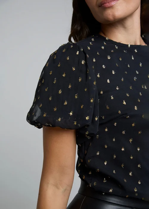 Influence Black Polka-Dot Short Puff Sleeve Round Neck Bodysuit - 8 Image 3