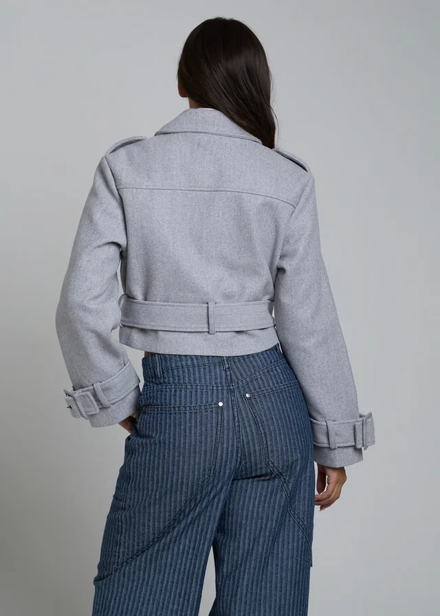 Influence Stone Long Sleeve Cropped Trench-Style Jacket