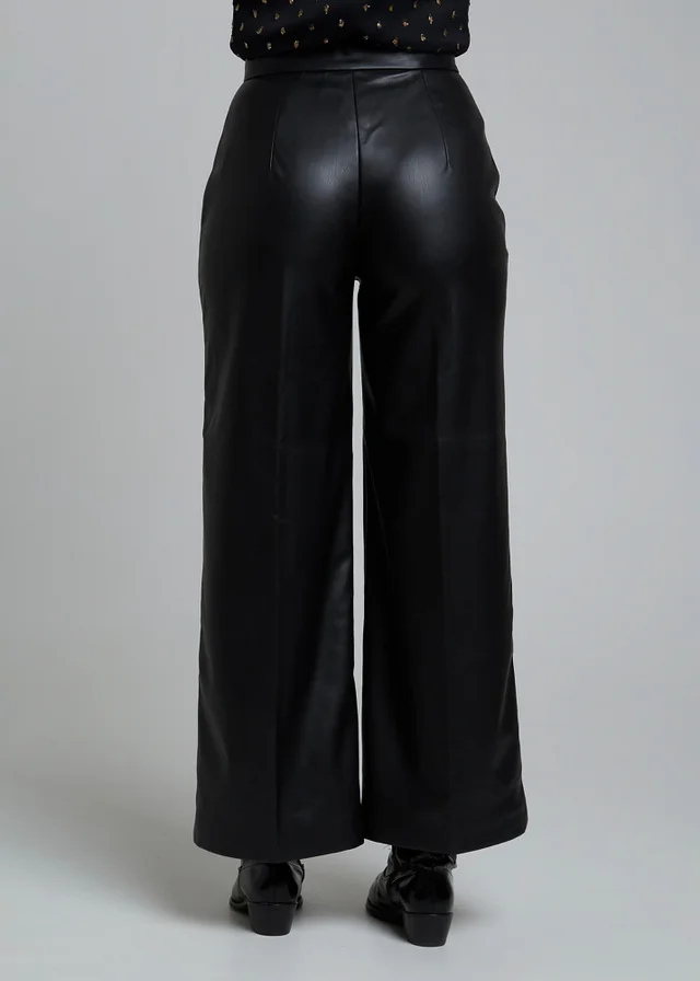 Influence Black Faux-Leather Wide Leg Trousers