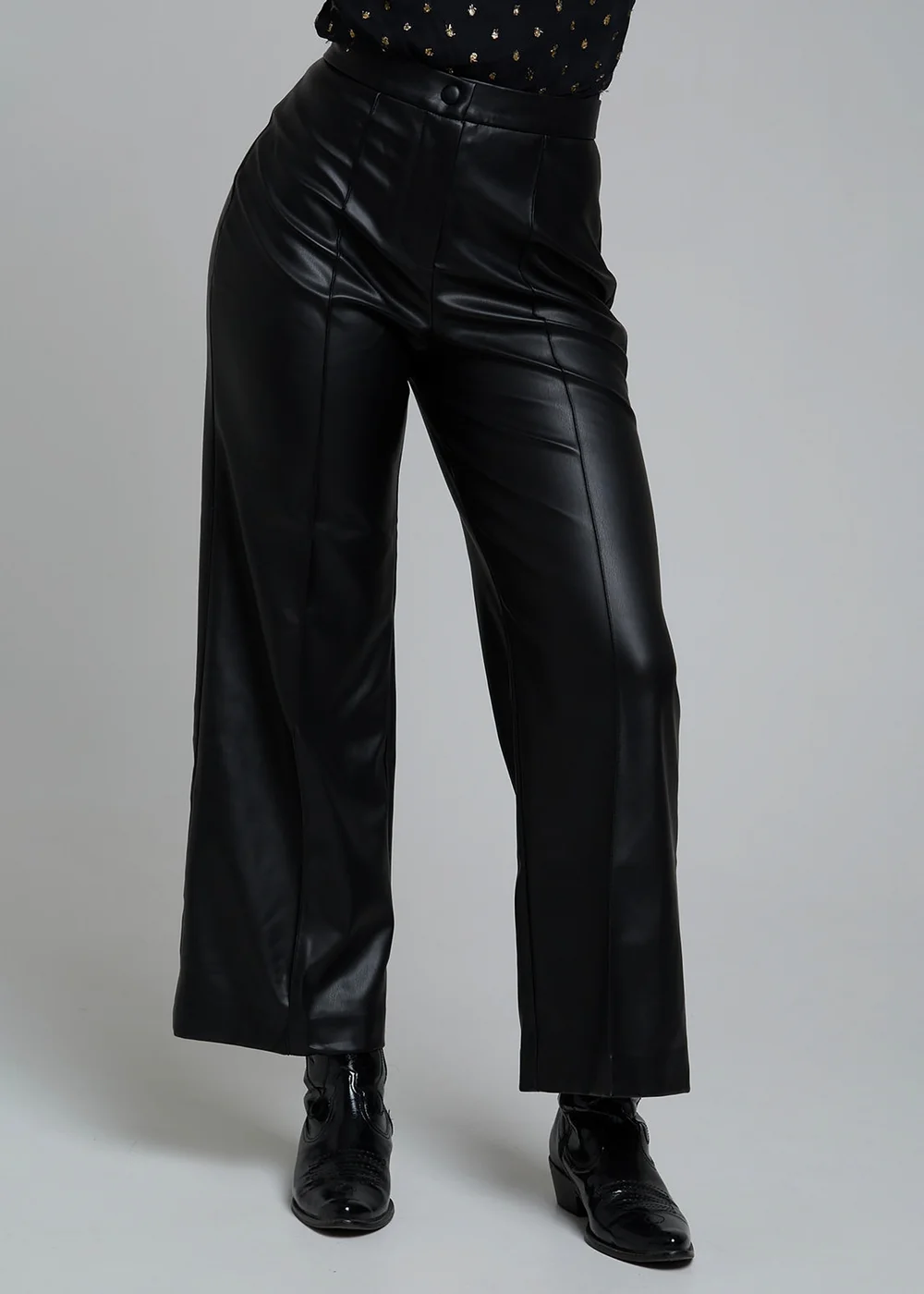 Influence Black Faux-Leather Wide Leg Trousers - 10 Image 1