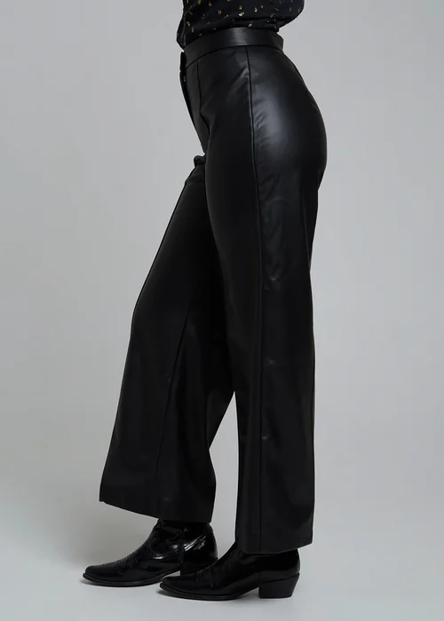 Influence Black Faux-Leather Wide Leg Trousers - 10 Image 3