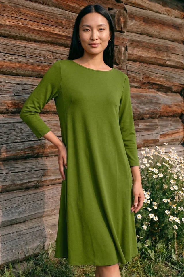 Roman Khaki A-Line Pocket Detail Swing Dress