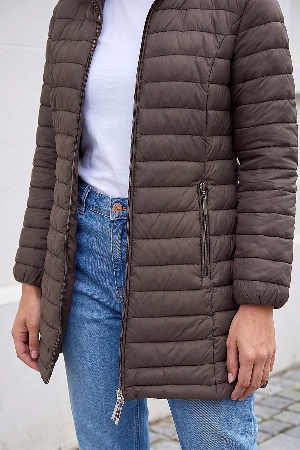 Roman Chocolate Petite Metallic Finish Quilted Puffer Coat - 12 Image 4