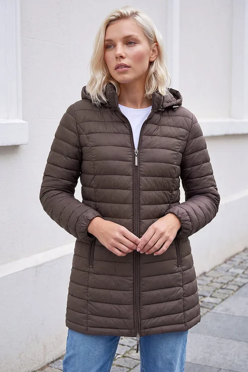 Roman Chocolate Petite Metallic Finish Quilted Puffer Coat - 12 Image 1