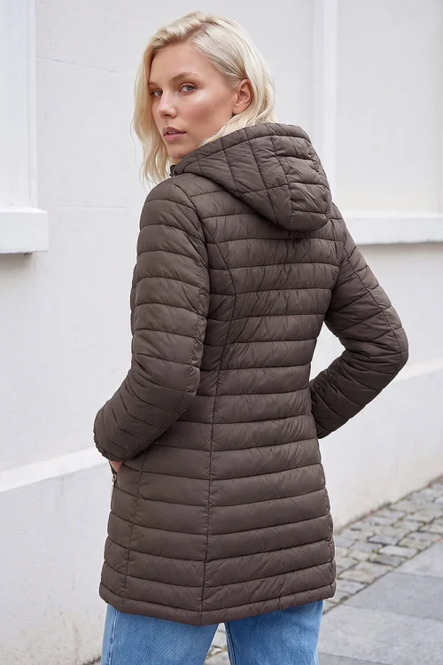 Roman Chocolate Petite Metallic Finish Quilted Puffer Coat - 12 Image 2