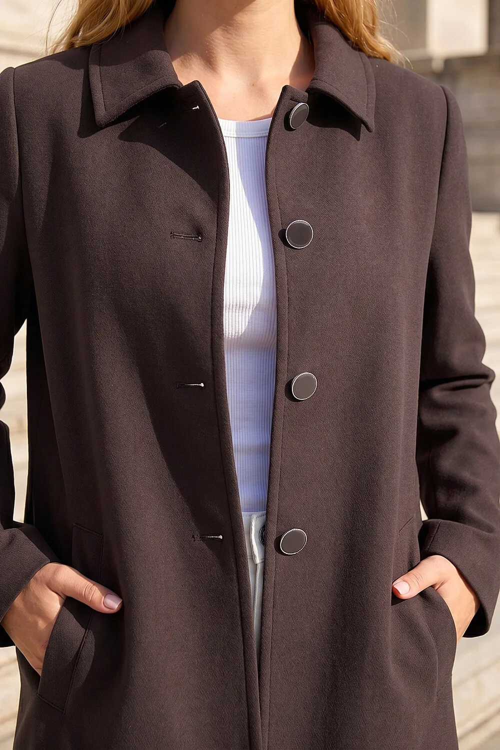 Roman Chocolate Buttoned Swing Coat - 14 Image 4