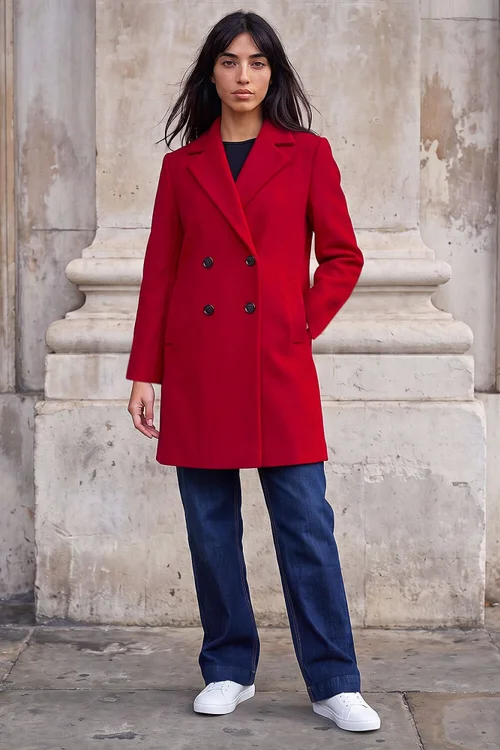 Roman Red Petite Double Breasted Revere Collar Coat - 14 Image 3