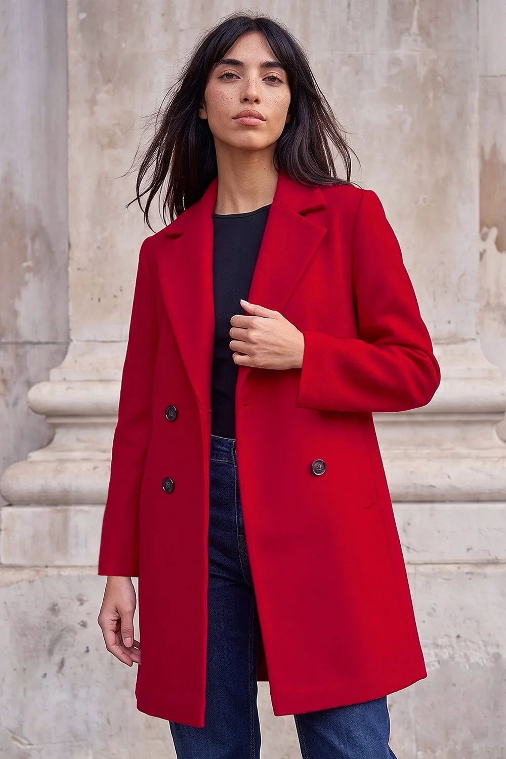 Roman Red Petite Double Breasted Revere Collar Coat - 14 Image 1