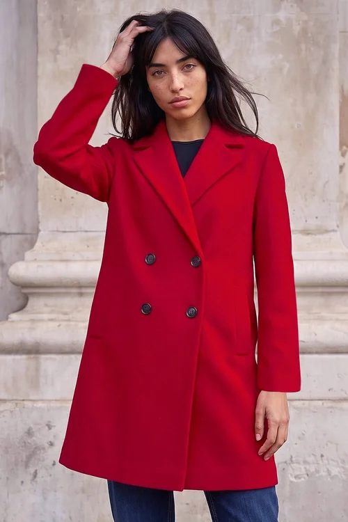 Roman Red Petite Double Breasted Revere Collar Coat - 14 Image 2