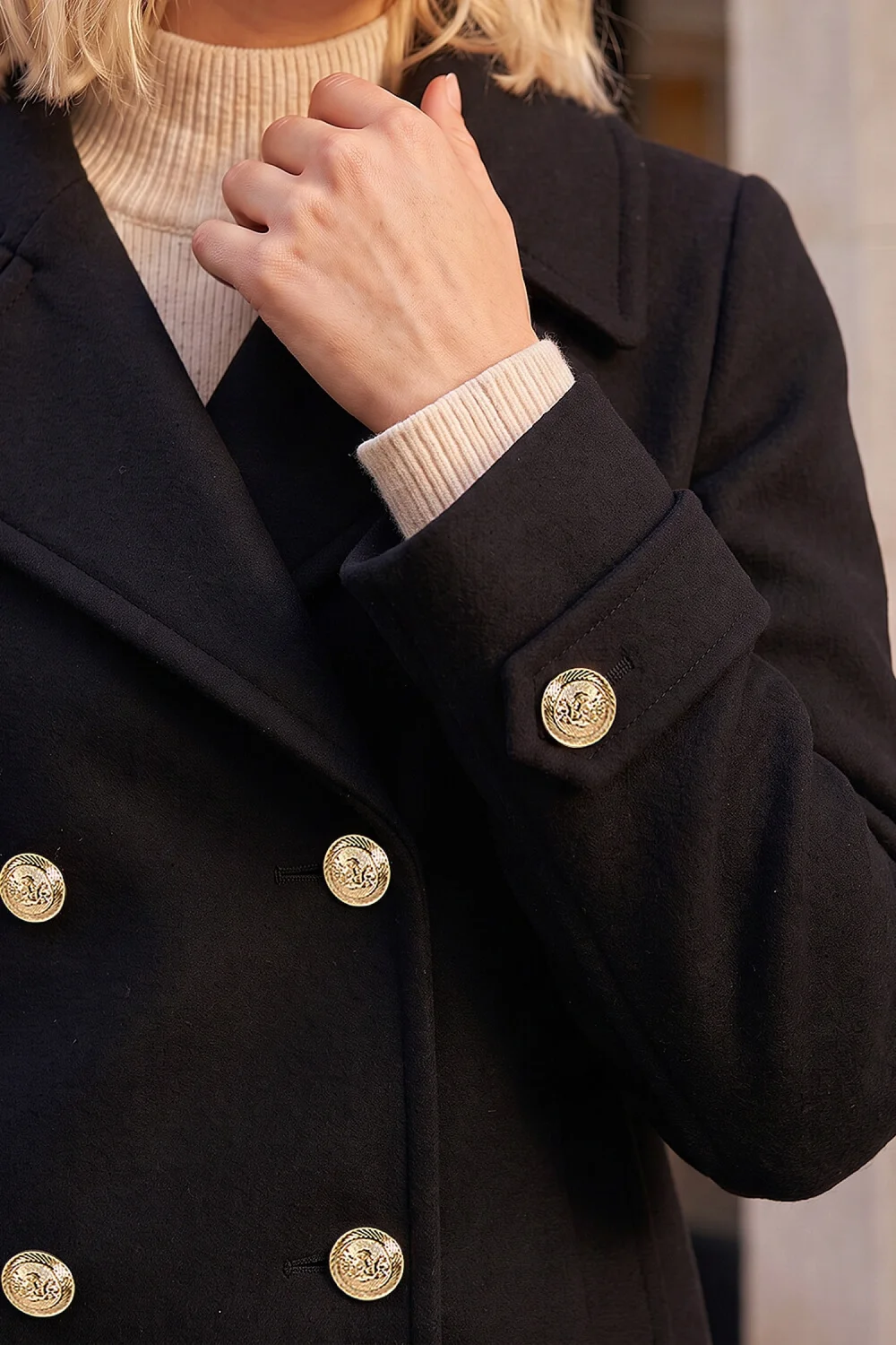 Roman Black Petite Collar Double Breasted Coat - 18 Image 4
