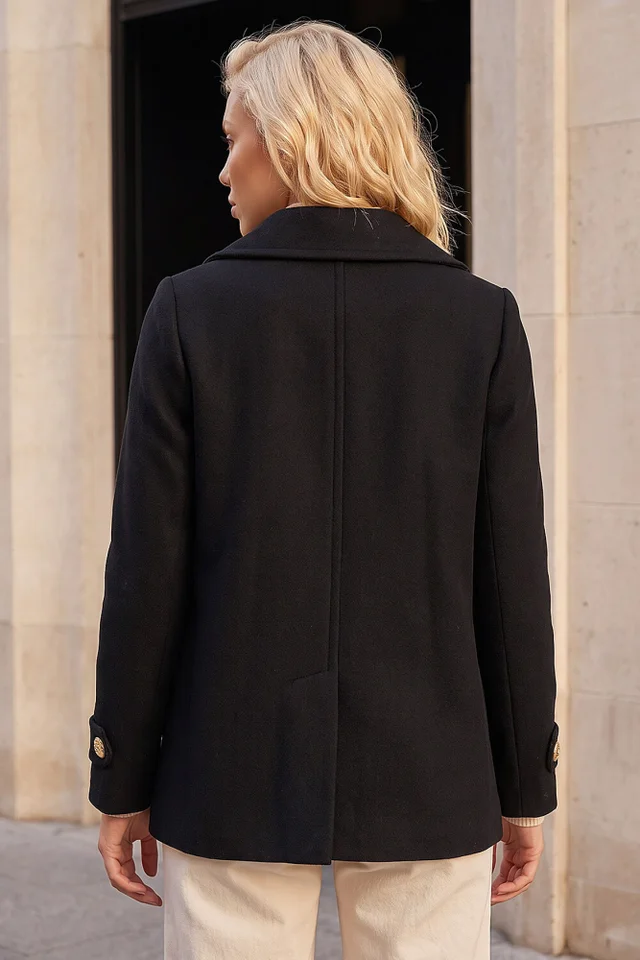 Roman Black Petite Collar Double Breasted Coat