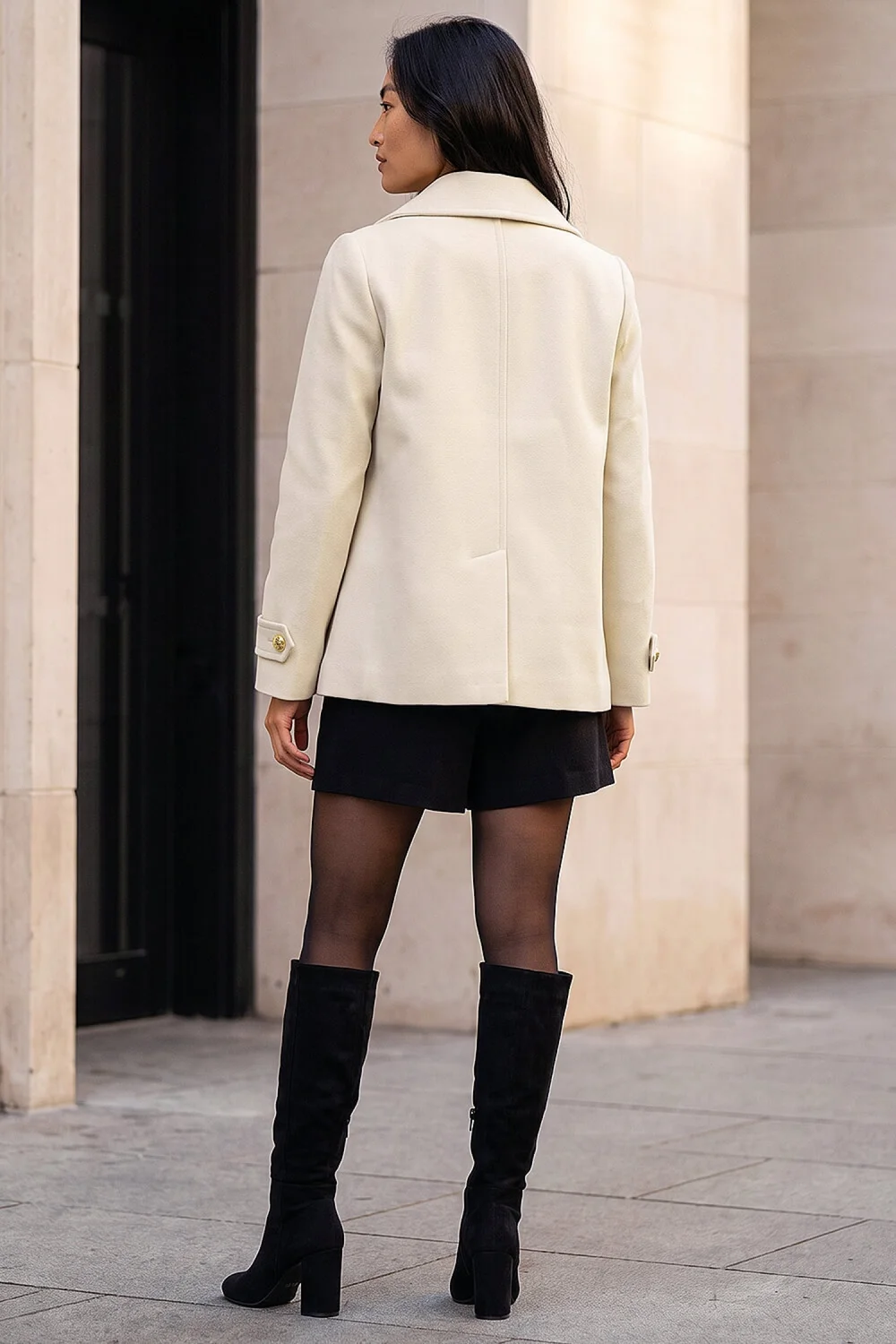 Roman Ivory Petite Collar Double Breasted Coat - 12 Image 3