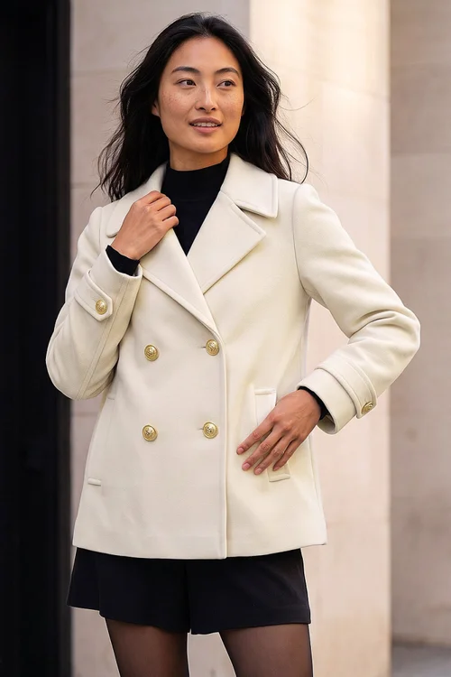 Roman Ivory Petite Collar Double Breasted Coat - 12 Image 1