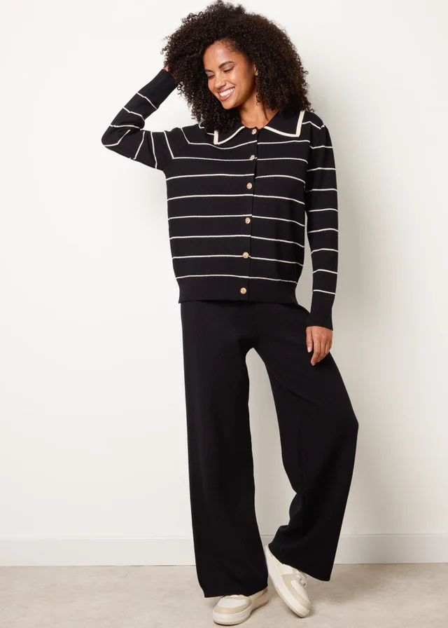 Blue Vanilla Black Stripe Knit Co-Ord Set