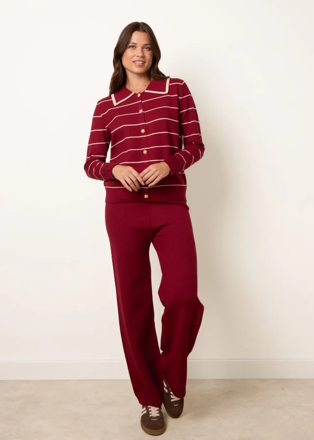 Blue Vanilla Burgundy Stripe Knit Co-Ord Set