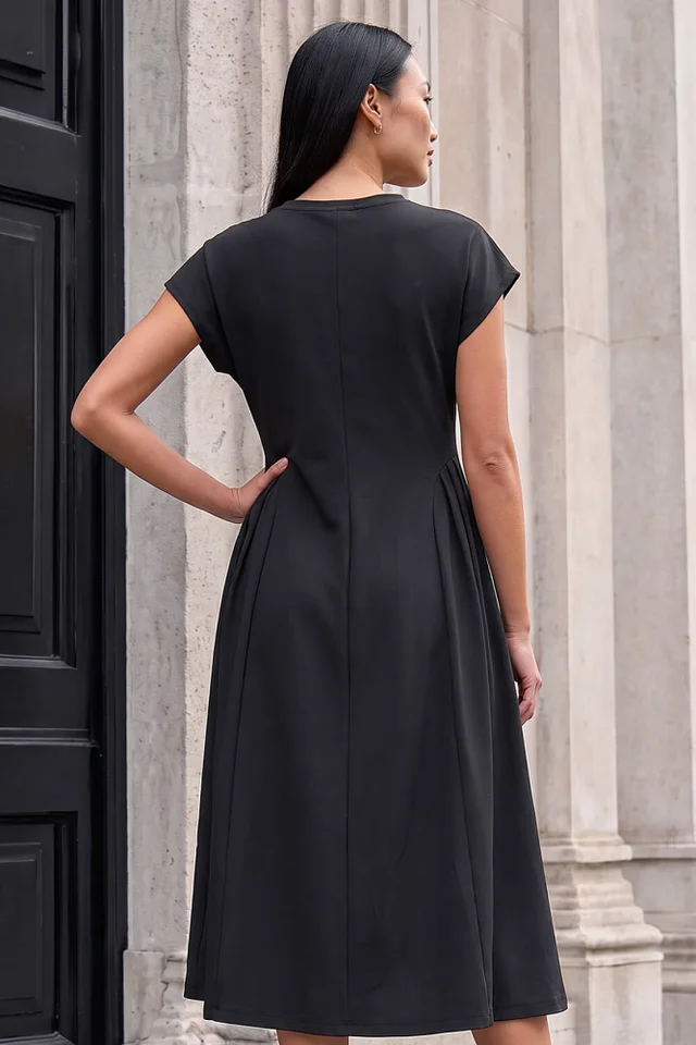 Roman Black Side Pleat Detail Dress