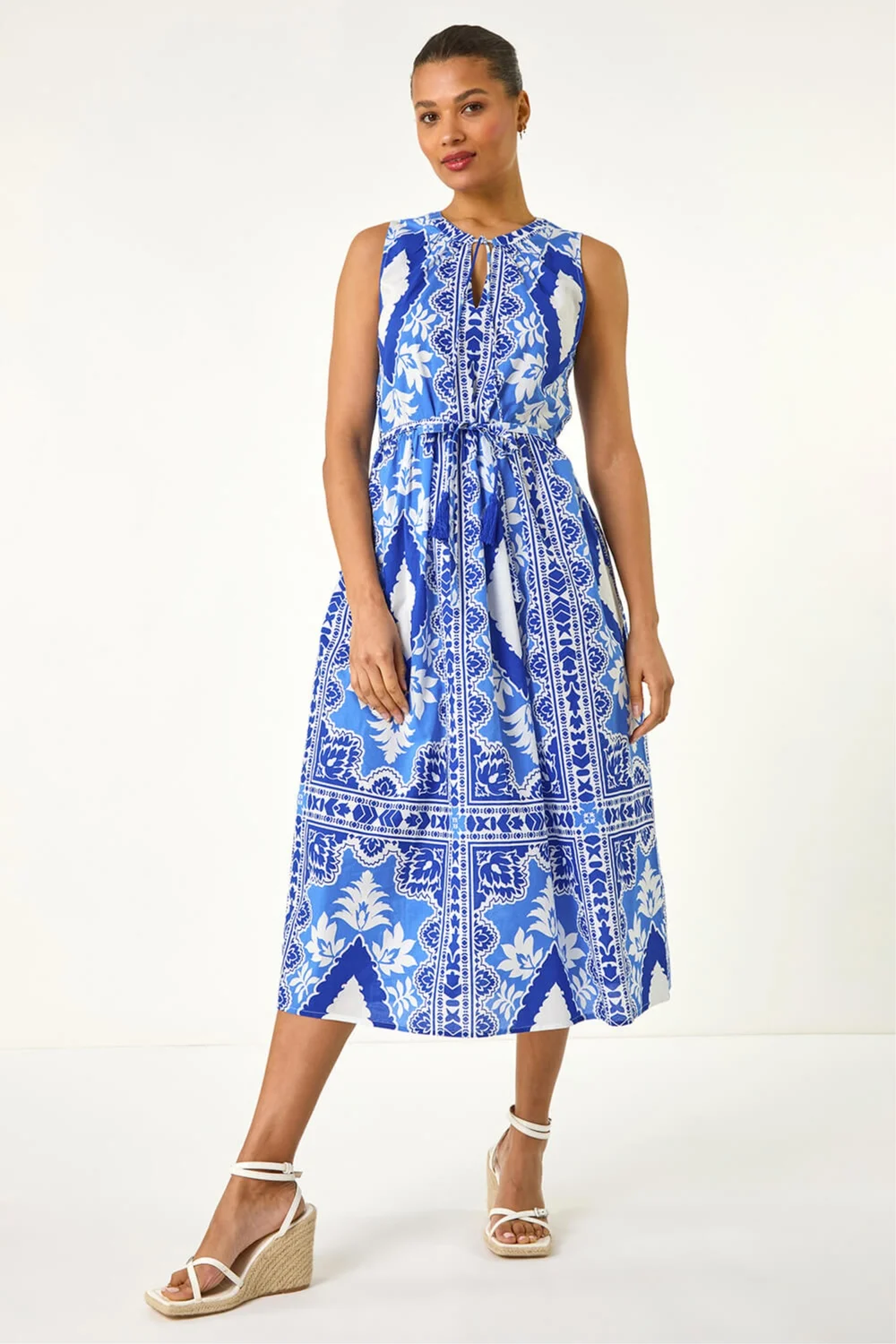 Roman Blue Abstract Halter Midi Dress - 18 Image 2