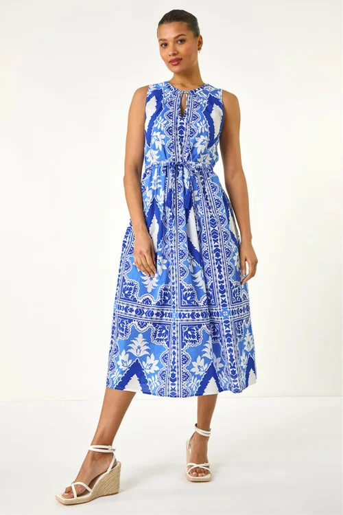 Roman Blue Abstract Halter Midi Dress - 18 Image 2