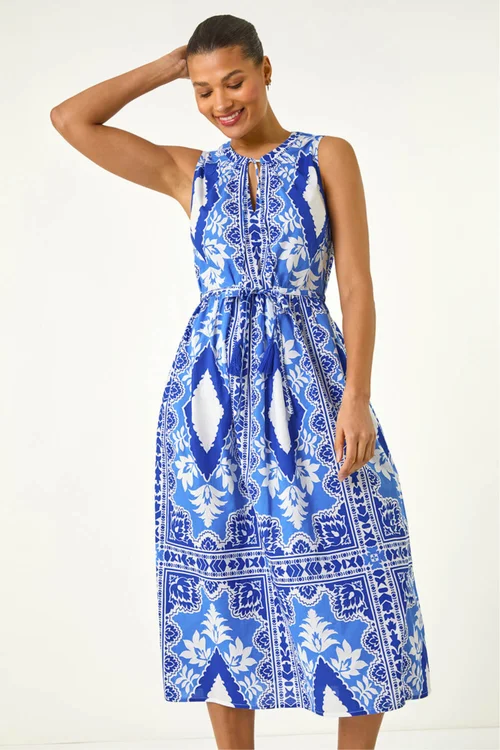 Roman Blue Abstract Halter Midi Dress - 18 Image 4