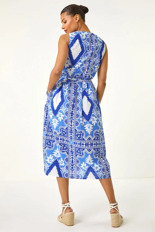 Roman Blue Abstract Halter Midi Dress - 18 Image 3