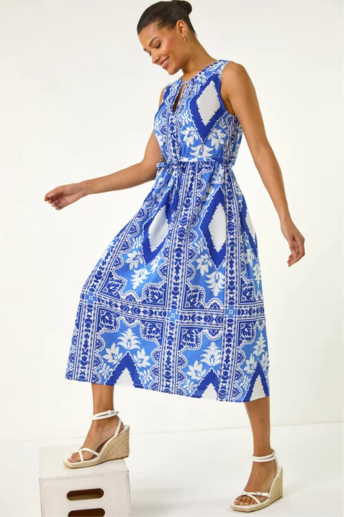 Roman Blue Abstract Halter Midi Dress - 18 Image 1