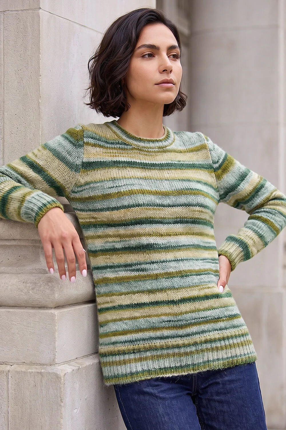 Roman Green Wool Blend Striped Stretch Jumper - 18 Image 1