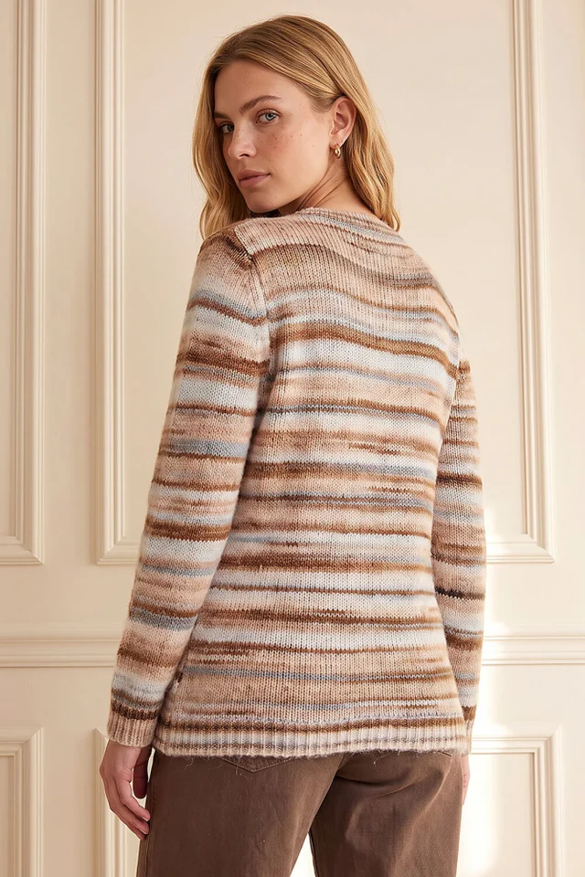 Roman Neutral Wool Blend Striped Stretch Jumper