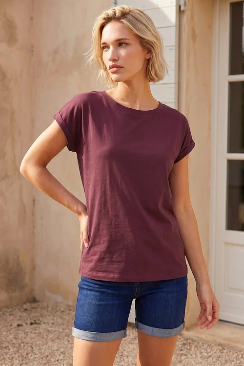 Roman Burgundy Plain Stretch Cotton Jersey T-Shirt - 18 Image 1